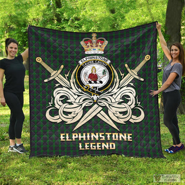 Elphinstone Tartan Quilt with Clan Crest and the Golden Sword of Courageous Legacy