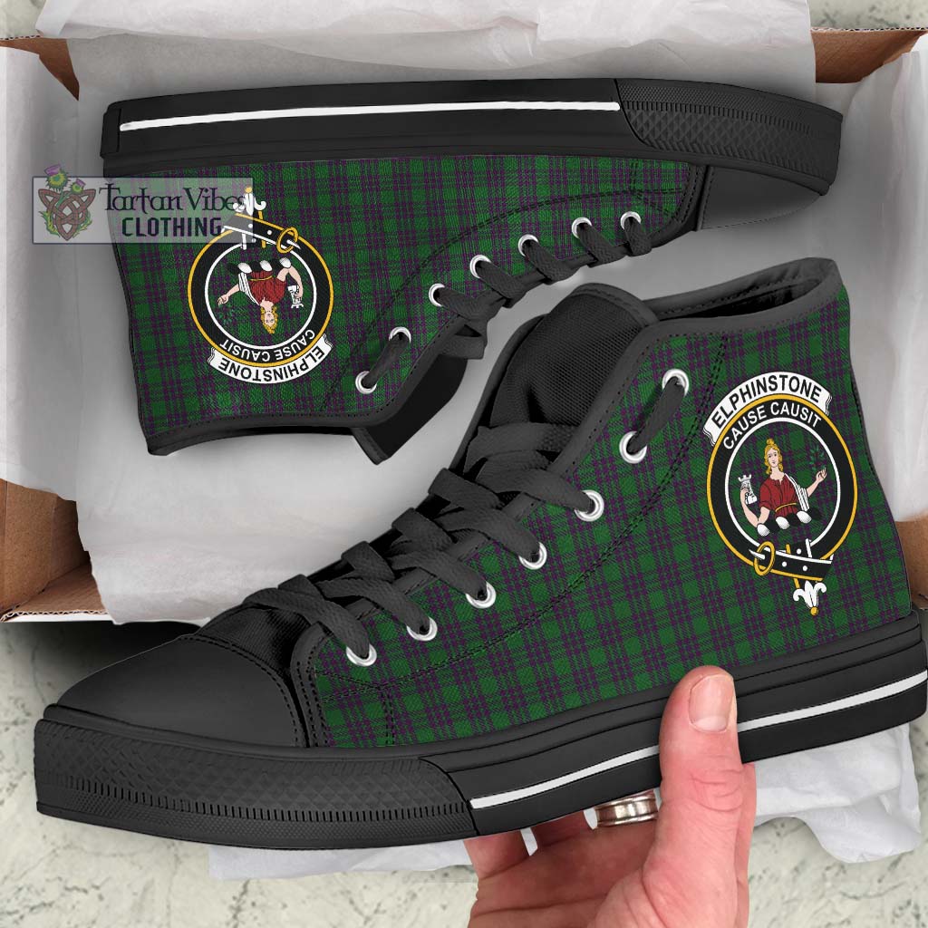 Elphinstone Tartan High Top Shoes with Family Crest - Tartan Vibes Clothing