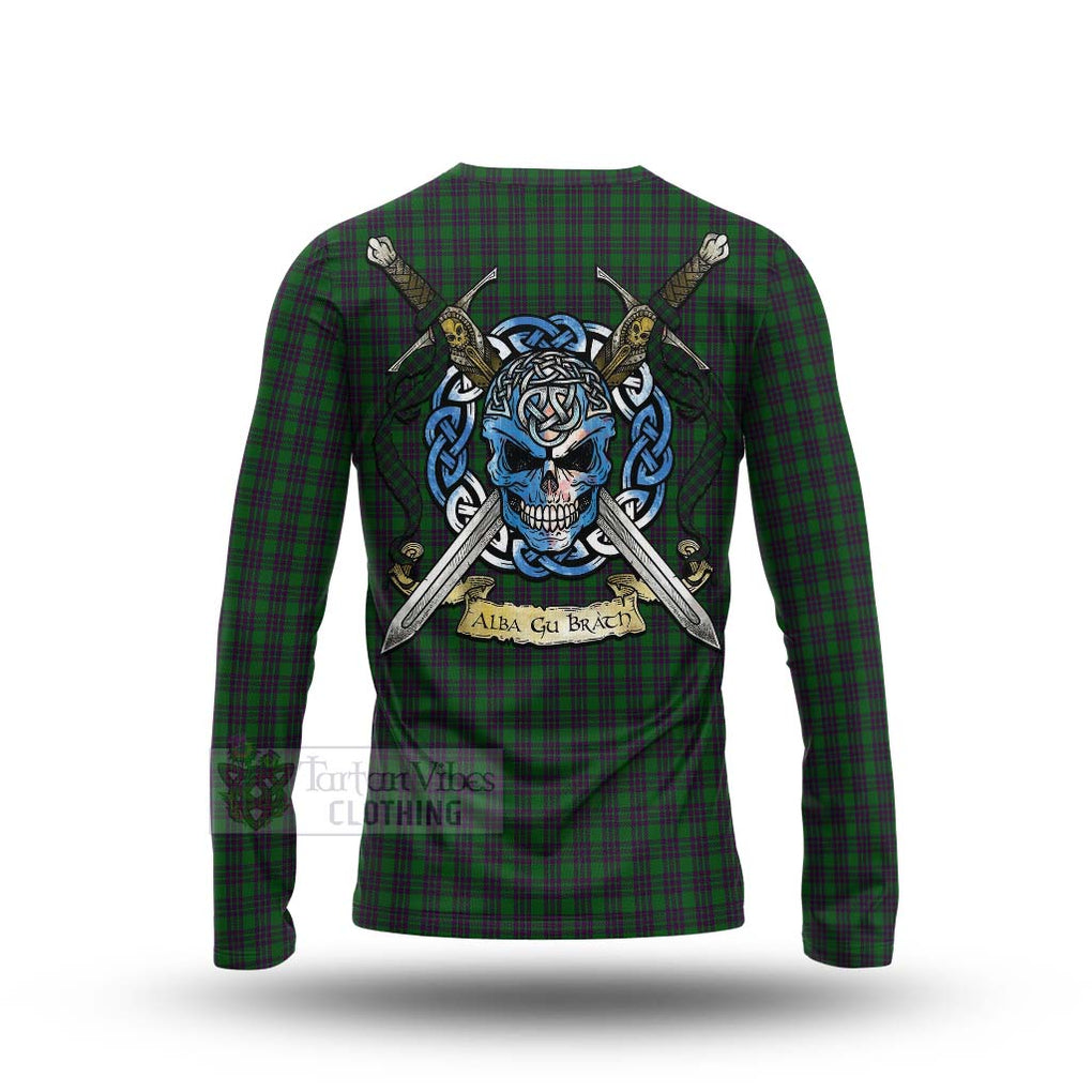 Elphinstone Tartan Long Sleeve T-Shirt with Family Crest Celtic Skull Style - Tartan Vibes Clothing