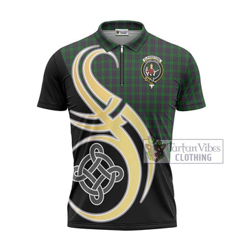 Elphinstone Tartan Zipper Polo Shirt with Family Crest and Celtic Symbol Style - Tartan Vibes Clothing