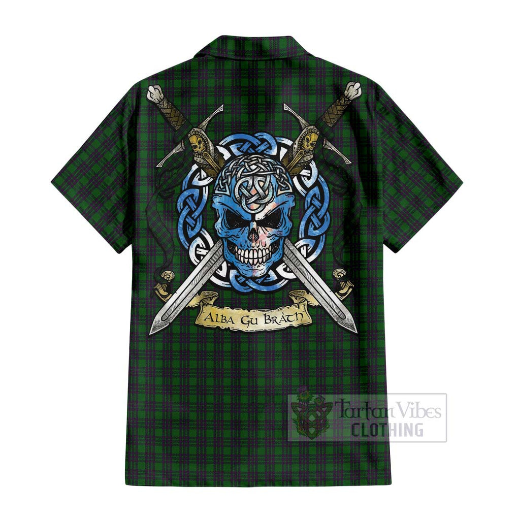 Elphinstone Tartan Hawaiian Shirt with Family Crest Celtic Skull Style - Tartan Vibes Clothing