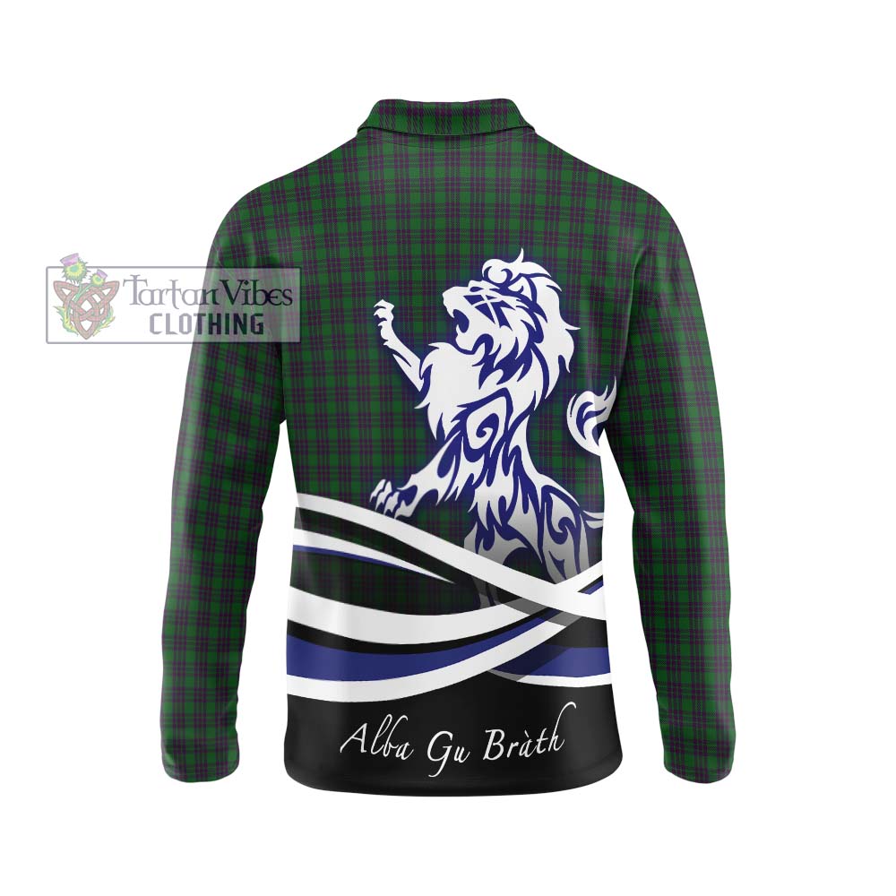 Elphinstone Tartan Long Sleeve Polo Shirt with Alba Gu Brath Regal Lion Emblem - Tartan Vibes Clothing