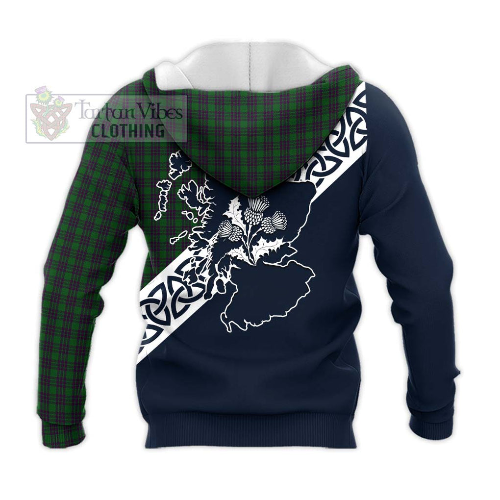Elphinstone Tartan Knitted Hoodie Featuring Thistle and Scotland Map - Tartan Vibes Clothing