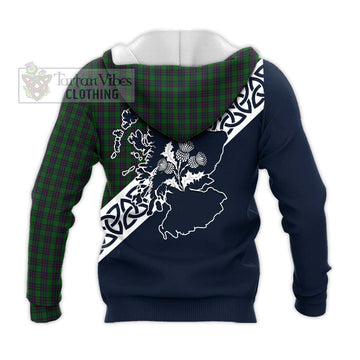 Elphinstone Tartan Knitted Hoodie Featuring Thistle and Scotland Map - Tartan Vibes Clothing