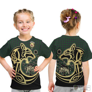 Elphinstone Tartan Kid T-Shirt with Family Crest Celtic Wolf Style - Tartan Vibes Clothing