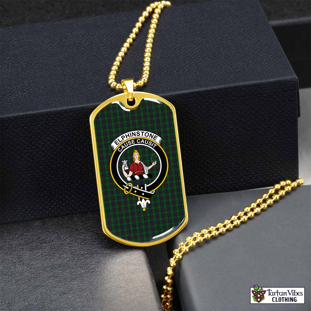 Elphinstone Tartan Dog Tag Necklace with Family Crest Gold No - Tartan Vibes Clothing