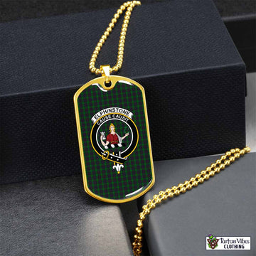 Tartan Vibes Clothing Elphinstone Tartan Dog Tag Necklace with Family Crest