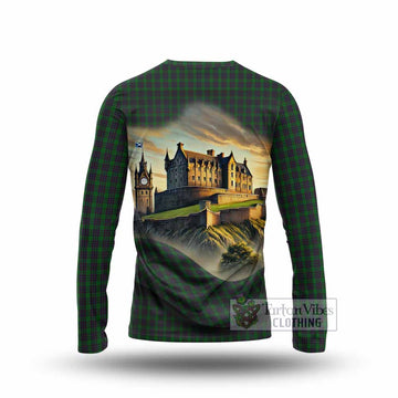 Elphinstone Tartan Family Crest Long Sleeve T-Shirt with Scottish Ancient Castle Style - Tartan Vibes Clothing