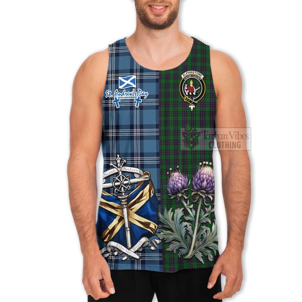 Elphinstone Tartan Men's Tank Top Happy St. Andrew's Day Half Tartan Style - Tartan Vibes Clothing