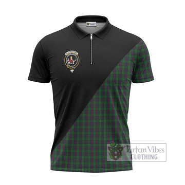 Elphinstone Tartan Zipper Polo Shirt with Family Crest and Military Logo Style - Tartan Vibes Clothing