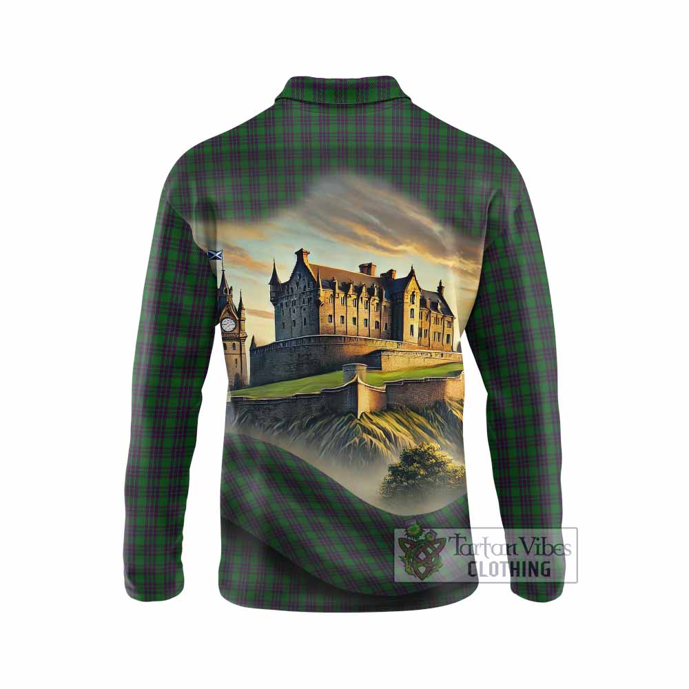 Elphinstone Tartan Family Crest Long Sleeve Polo Shirt with Scottish Ancient Castle Style - Tartan Vibes Clothing