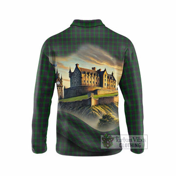 Elphinstone Tartan Family Crest Long Sleeve Polo Shirt with Scottish Ancient Castle Style - Tartan Vibes Clothing