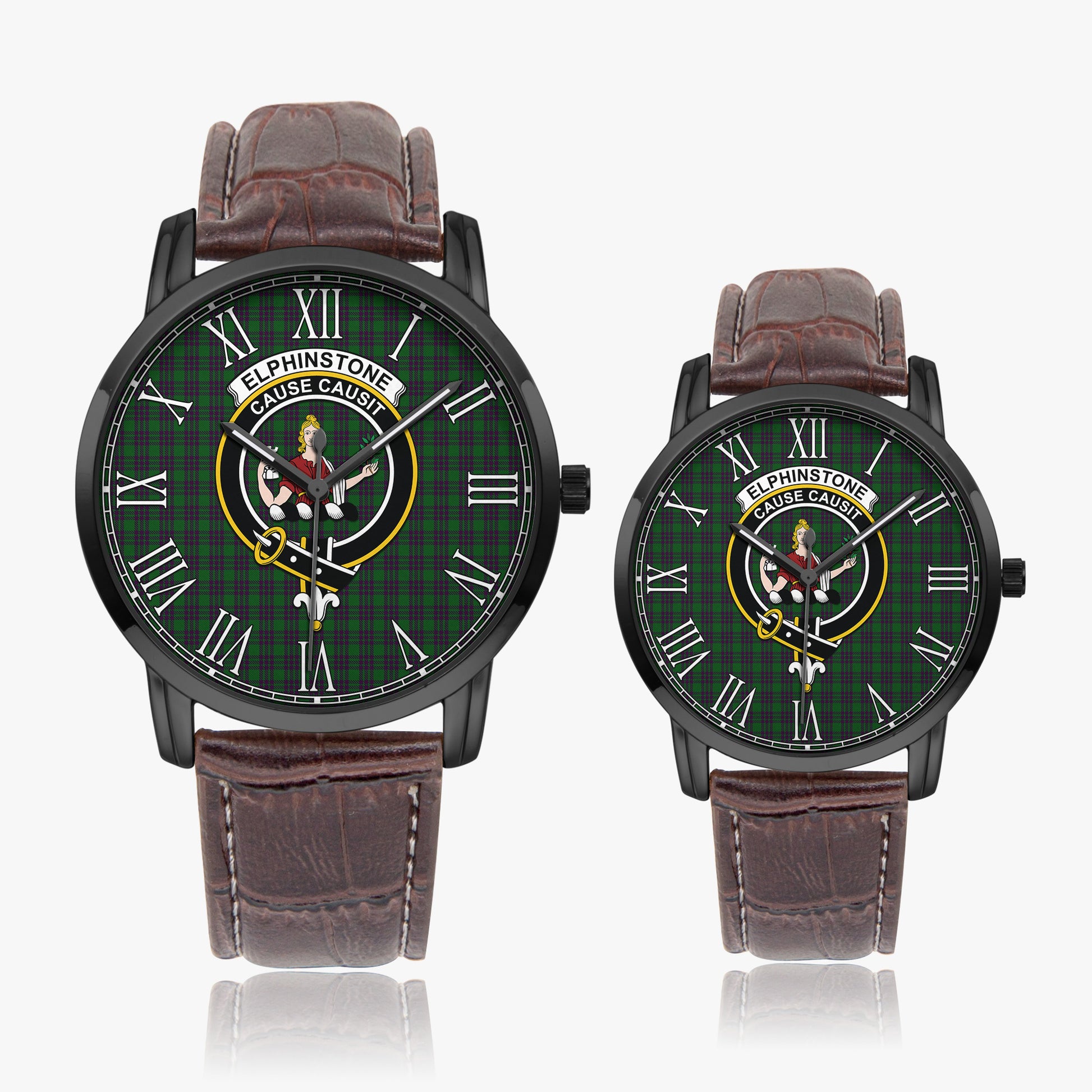 Elphinstone Tartan Family Crest Leather Strap Quartz Watch - Tartan Vibes Clothing