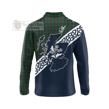 Elphinstone Tartan Long Sleeve Polo Shirt Featuring Thistle and Scotland Map - Tartan Vibes Clothing