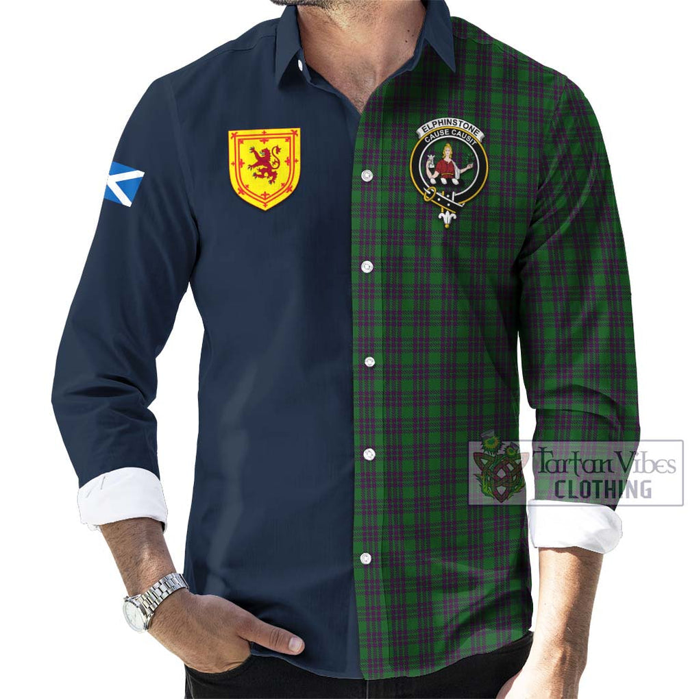Tartan Vibes Clothing Elphinstone Tartan Long Sleeve Button Shirt with Scottish Lion Royal Arm Half Style