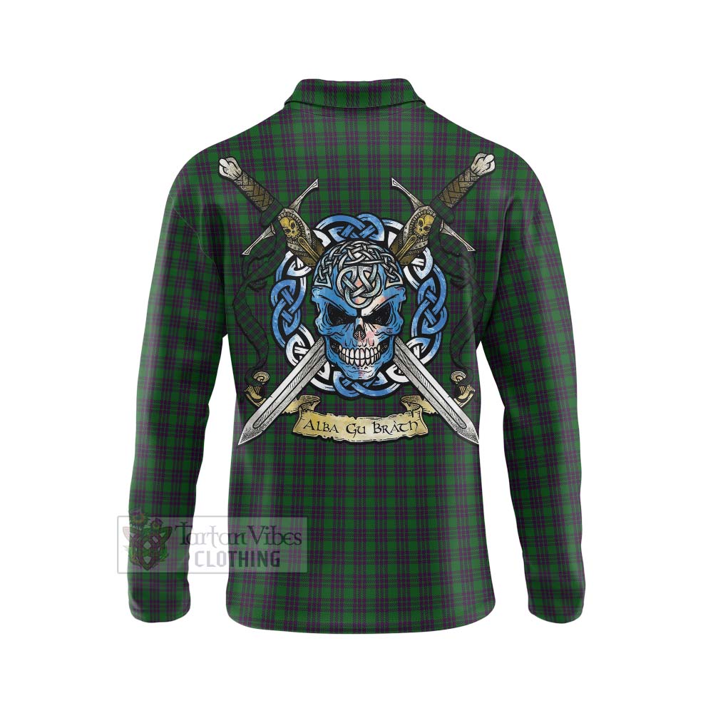 Elphinstone Tartan Long Sleeve Polo Shirt with Family Crest Celtic Skull Style - Tartan Vibes Clothing