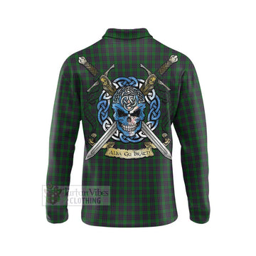 Elphinstone Tartan Long Sleeve Polo Shirt with Family Crest Celtic Skull Style - Tartan Vibes Clothing