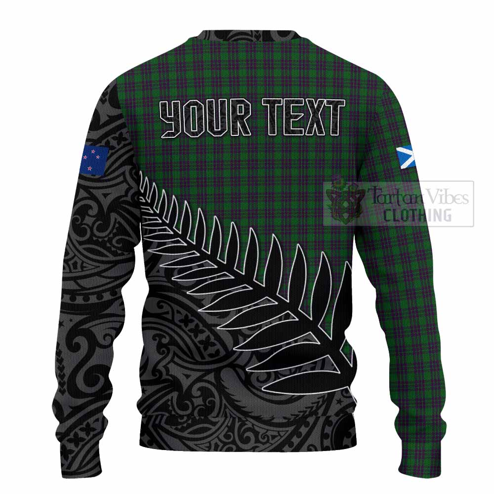 Elphinstone Crest Tartan Knitted Sweater with New Zealand Silver Fern Half Style - Tartan Vibes Clothing
