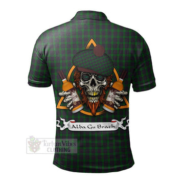 Elphinstone Tartan Polo Shirt with Family Crest and Bearded Skull Holding Bottles of Whiskey - Tartan Vibes Clothing