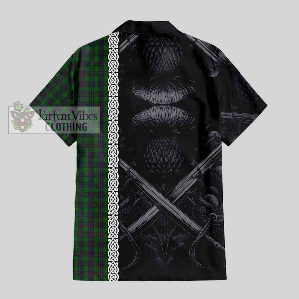 Elphinstone Tartan Hawaiian Shirt with Family Crest Cross Sword Thistle Celtic Vibes - Tartan Vibes Clothing