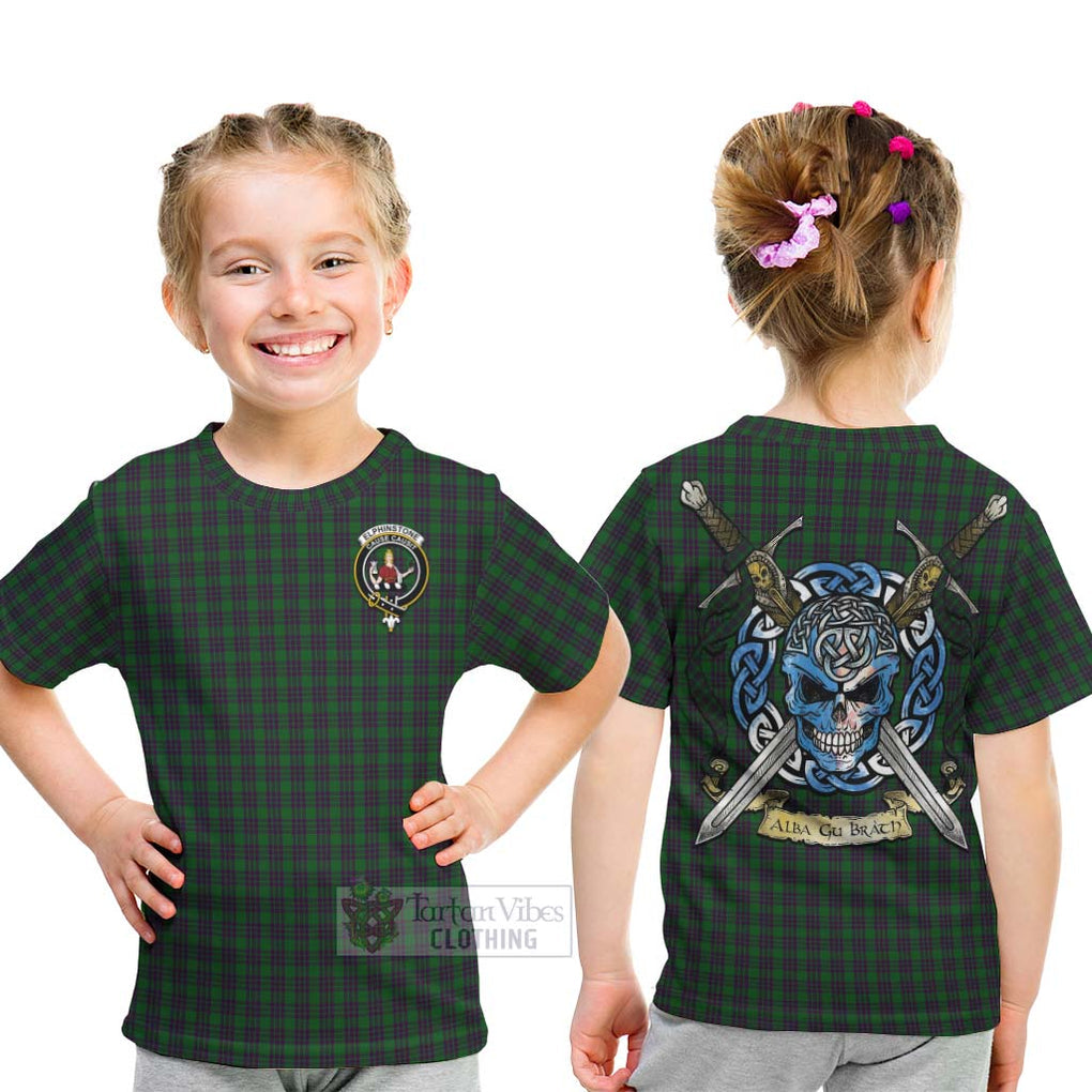 Elphinstone Tartan Kid T-Shirt with Family Crest Celtic Skull Style - Tartan Vibes Clothing