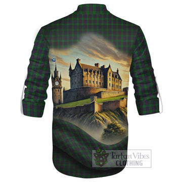 Elphinstone Tartan Family Crest Ghillie Kilt Shirt with Scottish Ancient Castle Style - Tartan Vibes Clothing