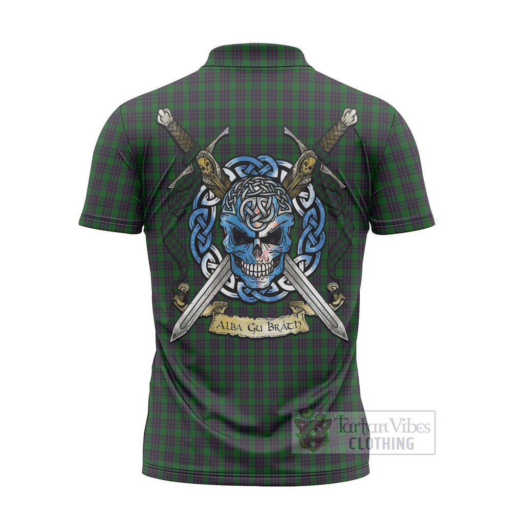 Elphinstone Tartan Zipper Polo Shirt with Family Crest Celtic Skull Style - Tartan Vibes Clothing