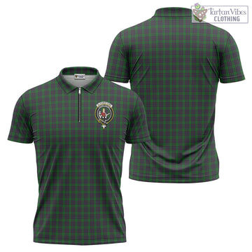 Elphinstone Tartan Zipper Polo Shirt with Family Crest - Tartan Vibes Clothing
