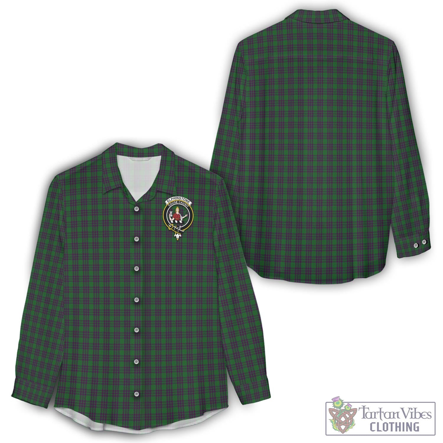 Elphinstone Tartan Women's Casual Shirt with Family Crest - Tartan Vibes Clothing