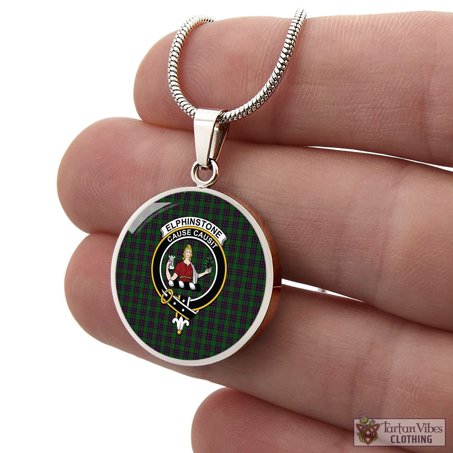 Elphinstone Tartan Circle Necklace with Family Crest - Tartan Vibes Clothing