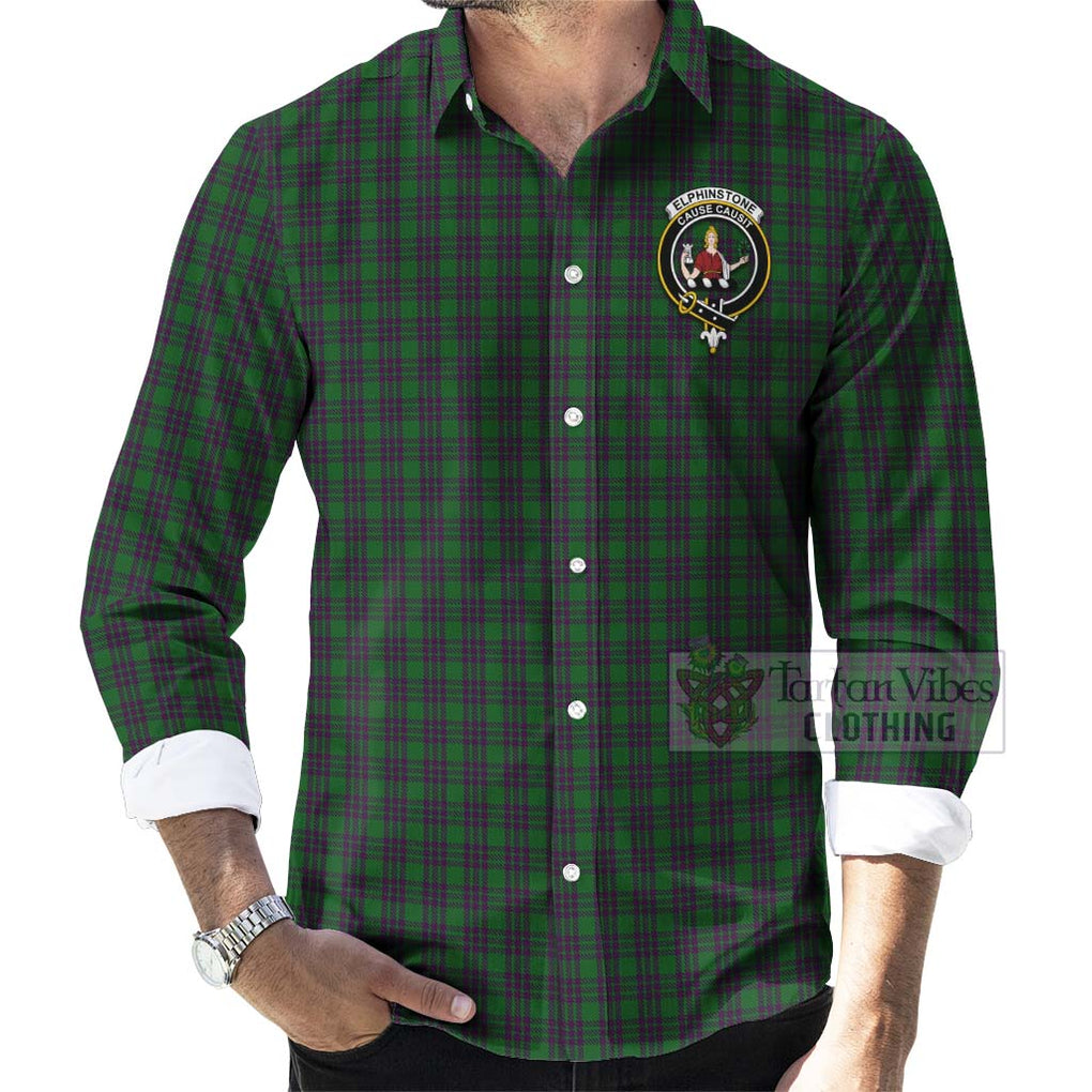 Elphinstone Tartan Long Sleeve Button Shirt with Family Crest Celtic Skull Style - Tartan Vibes Clothing