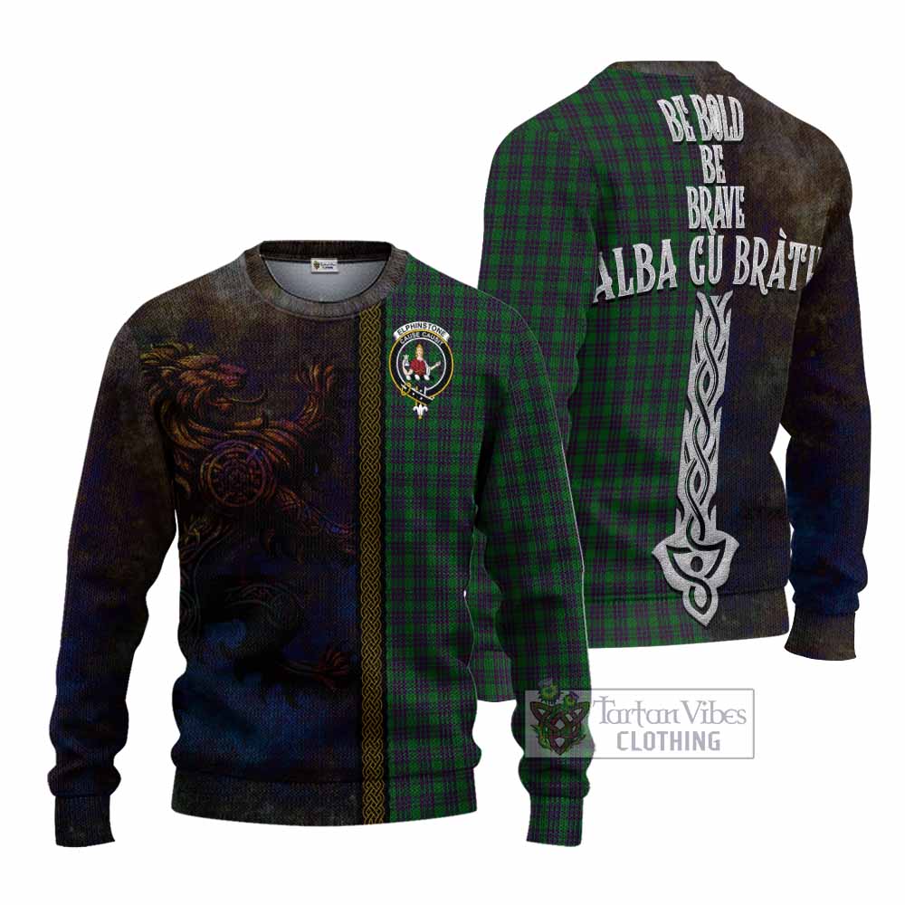 Elphinstone Tartan Family Crest Knitted Sweater Alba Gu Brath Be Brave Lion Ancient Style - Tartan Vibes Clothing