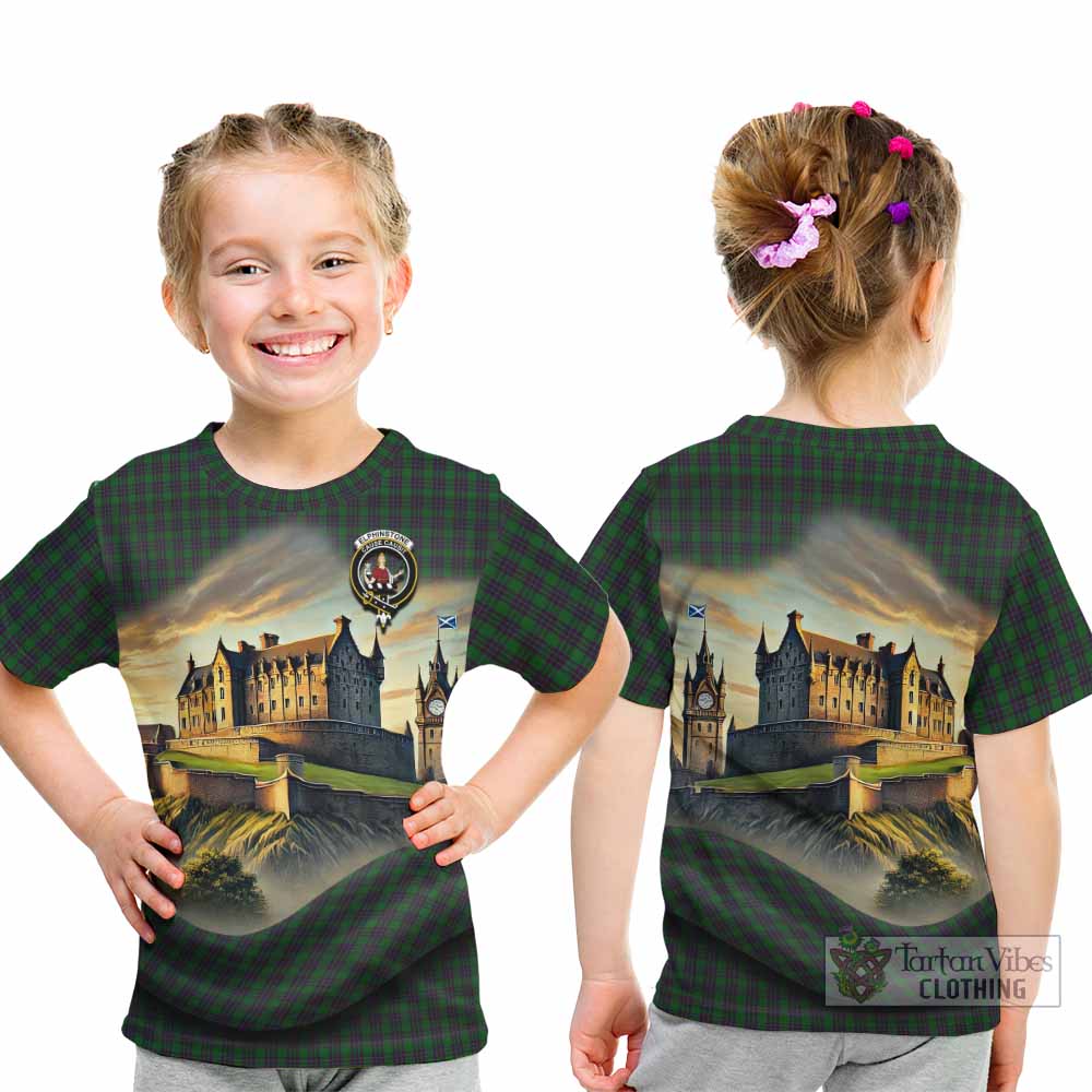 Elphinstone Tartan Family Crest Kid T-Shirt with Scottish Ancient Castle Style - Tartan Vibes Clothing
