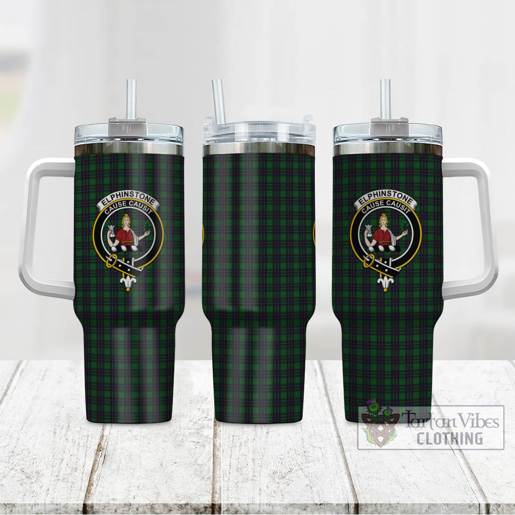 Tartan Vibes Clothing Elphinstone Tartan and Family Crest Tumbler with Handle