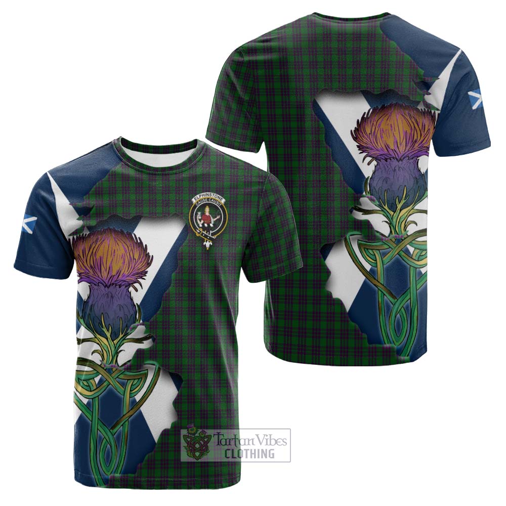 Tartan Vibes Clothing Elphinstone Tartan Family Crest Cotton T-shirt Scottish Thistle Celtic Inspired