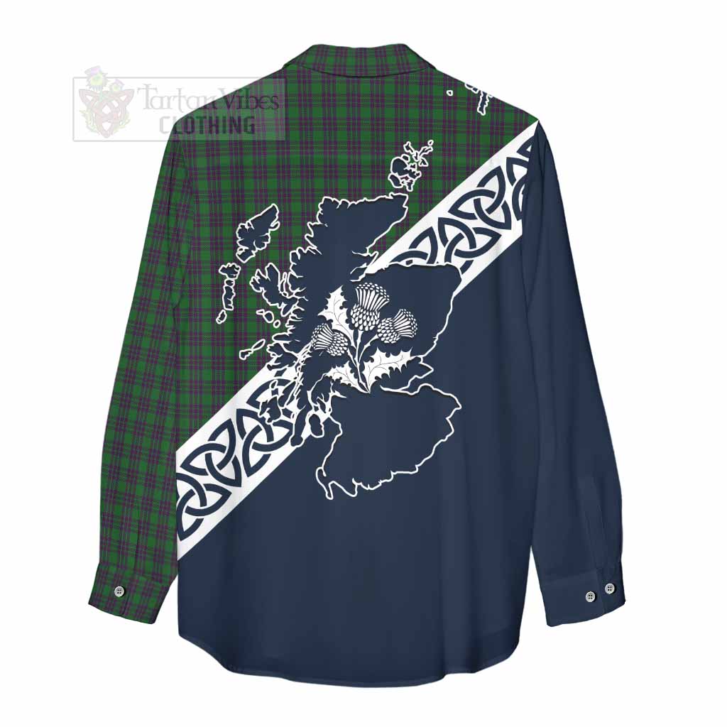 Elphinstone Tartan Women's Casual Shirt Featuring Thistle and Scotland Map - Tartan Vibes Clothing