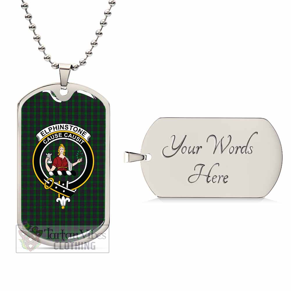 Elphinstone Tartan Dog Tag Necklace with Family Crest Silver Yes - Tartan Vibes Clothing