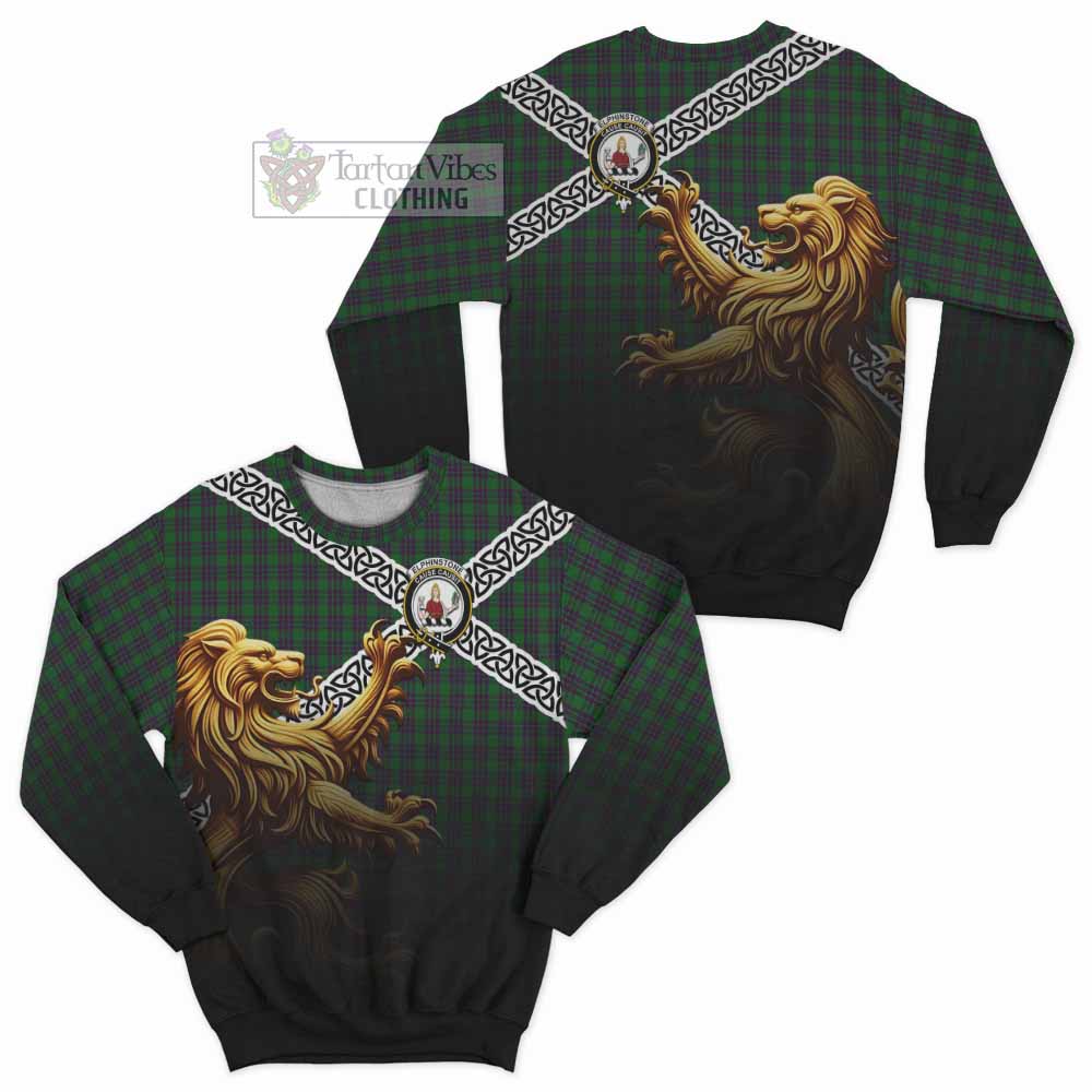 Elphinstone Crest Tartan Sweatshirt with Golden Lion Emblem Celtic Style - Tartan Vibes Clothing