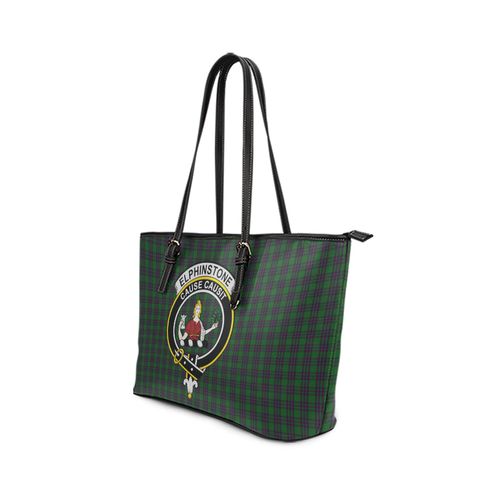 Elphinstone Tartan Leather Tote Bag with Family Crest - Tartan Vibes Clothing