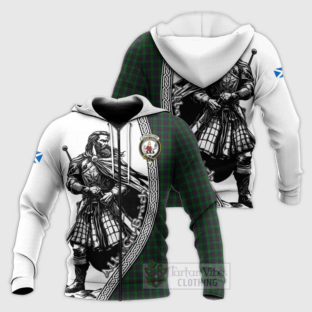 Elphinstone Tartan Clan Crest Knitted Hoodie with Highlander Warrior Celtic Style Unisex Knitted Zip Hoodie - Tartan Vibes Clothing