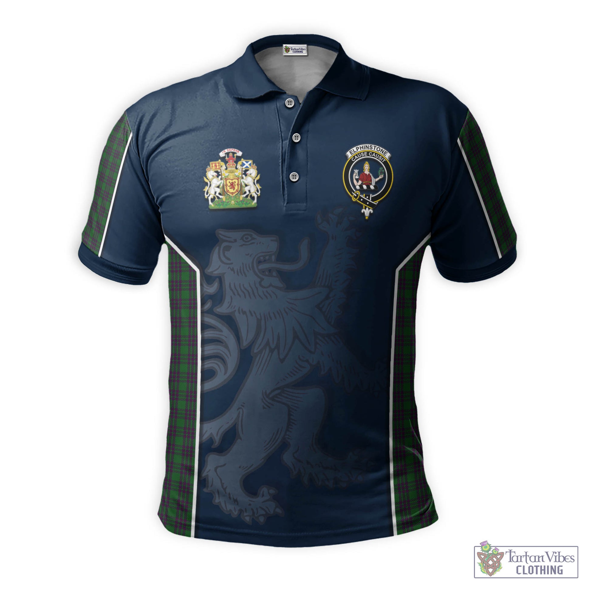 Tartan Vibes Clothing Elphinstone Tartan Men's Polo Shirt with Family Crest and Lion Rampant Vibes Sport Style