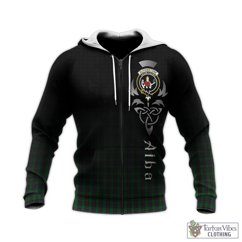 Elphinstone Tartan Knitted Hoodie Featuring Alba Gu Brath Family Crest Celtic Inspired - Tartan Vibes Clothing