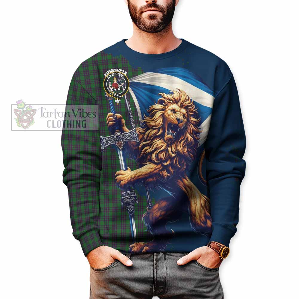 Elphinstone Tartan Family Crest Sweatshirt with Scottish Majestic Lion - Tartan Vibes Clothing