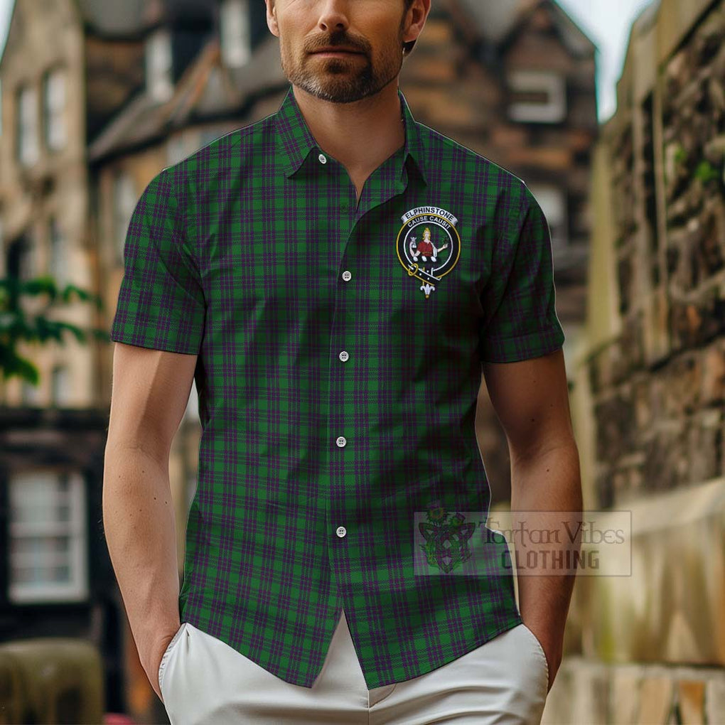 Elphinstone Tartan Hawaiian Shirt with Family Crest Celtic Skull Style - Tartan Vibes Clothing