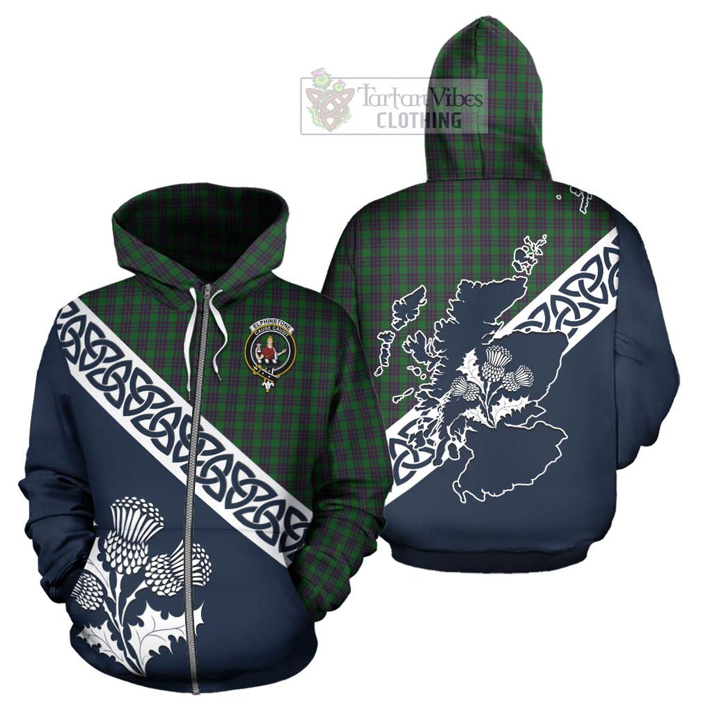 Elphinstone Tartan Hoodie Featuring Thistle and Scotland Map - Tartan Vibes Clothing