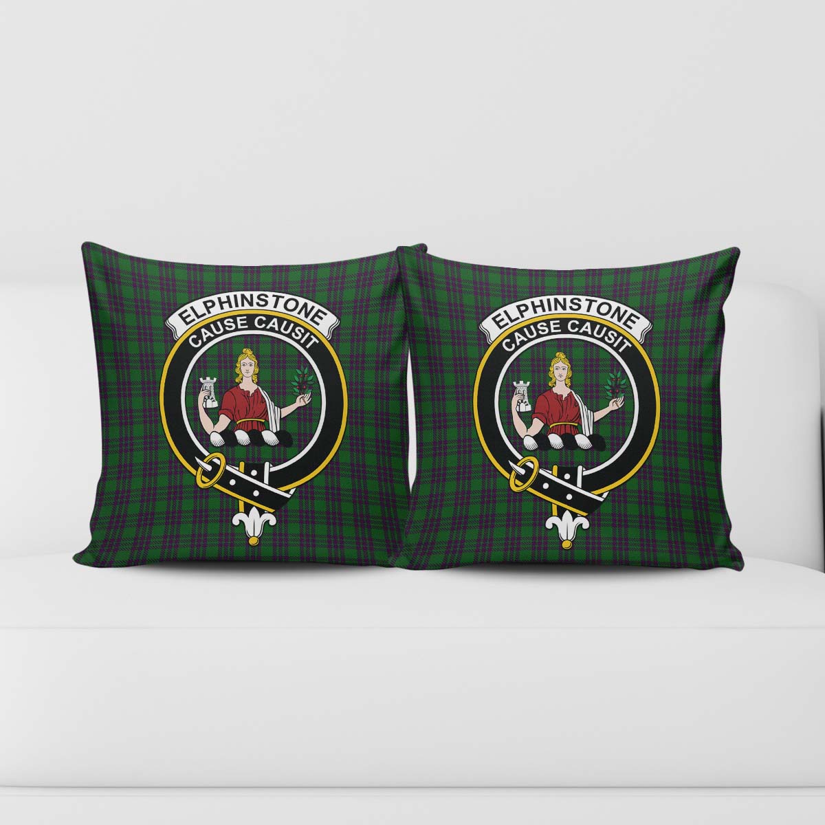 Elphinstone Tartan Pillow Cover with Family Crest - Tartan Vibes Clothing