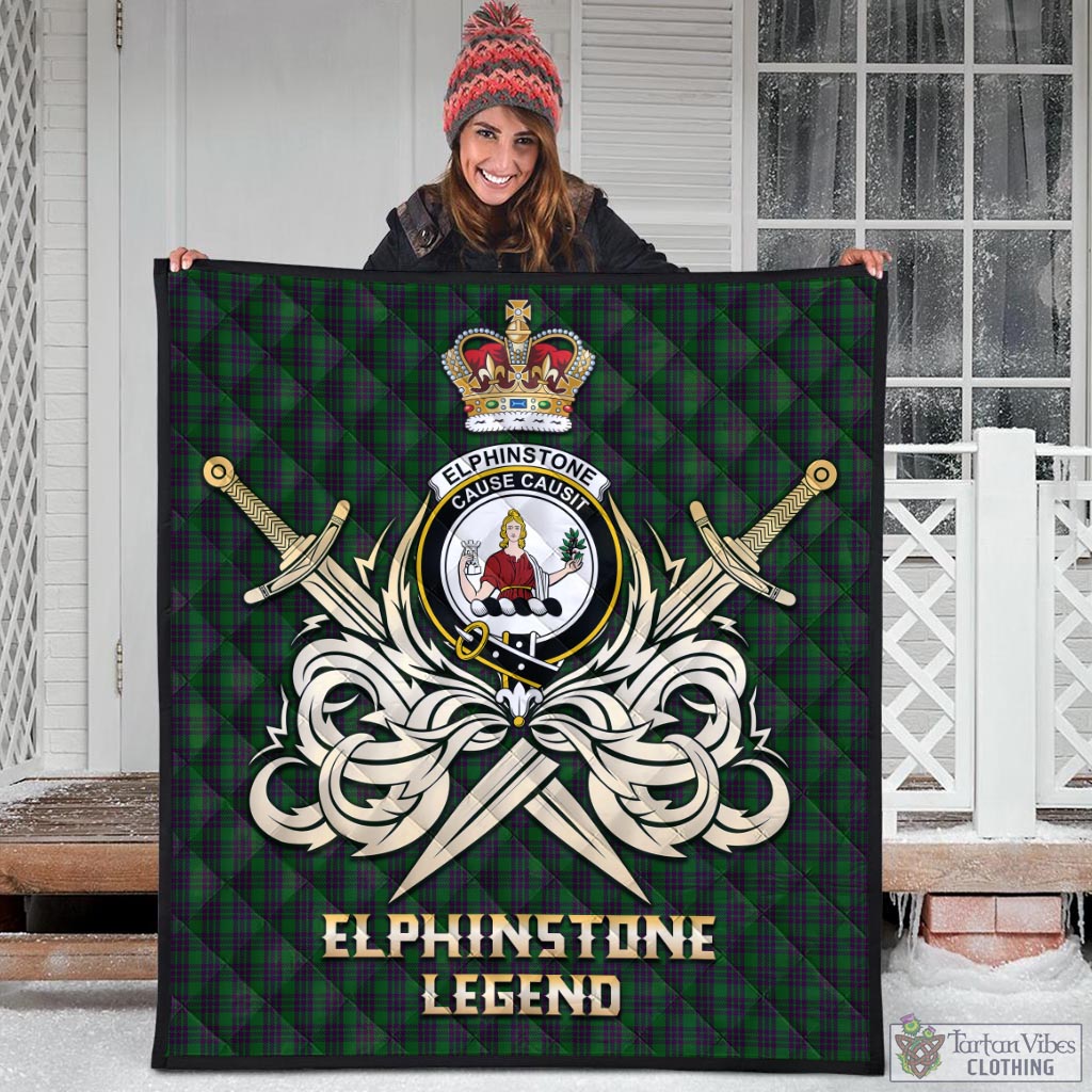 Tartan Vibes Clothing Elphinstone Tartan Quilt with Clan Crest and the Golden Sword of Courageous Legacy