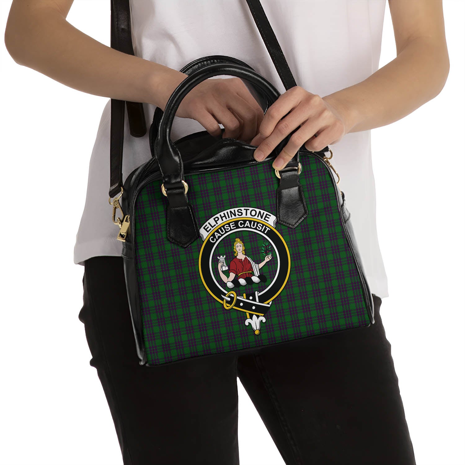 Elphinstone Tartan Shoulder Handbags with Family Crest - Tartan Vibes Clothing