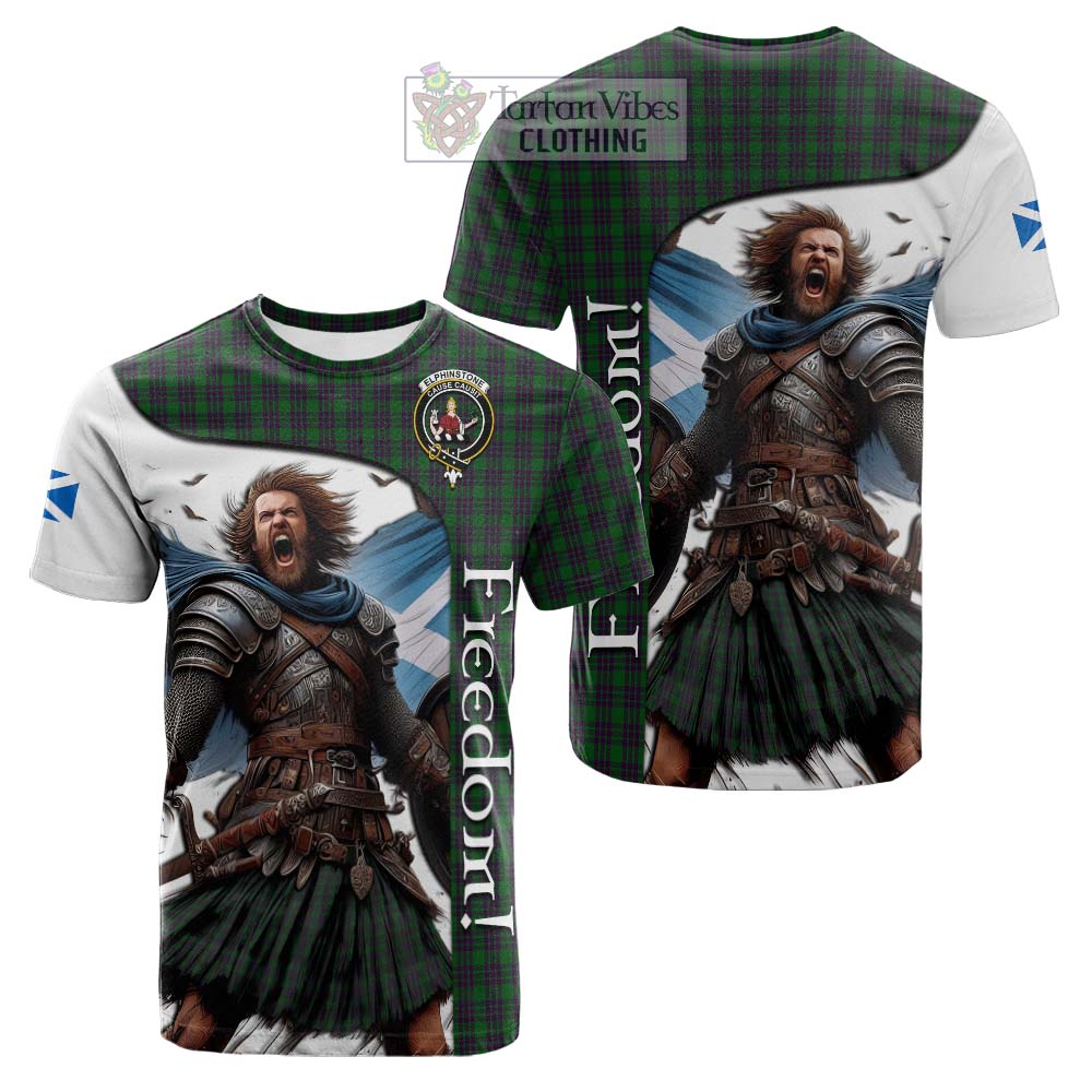 Tartan Vibes Clothing Elphinstone Crest Tartan Cotton T-shirt Inspired by the Freedom of Scottish Warrior