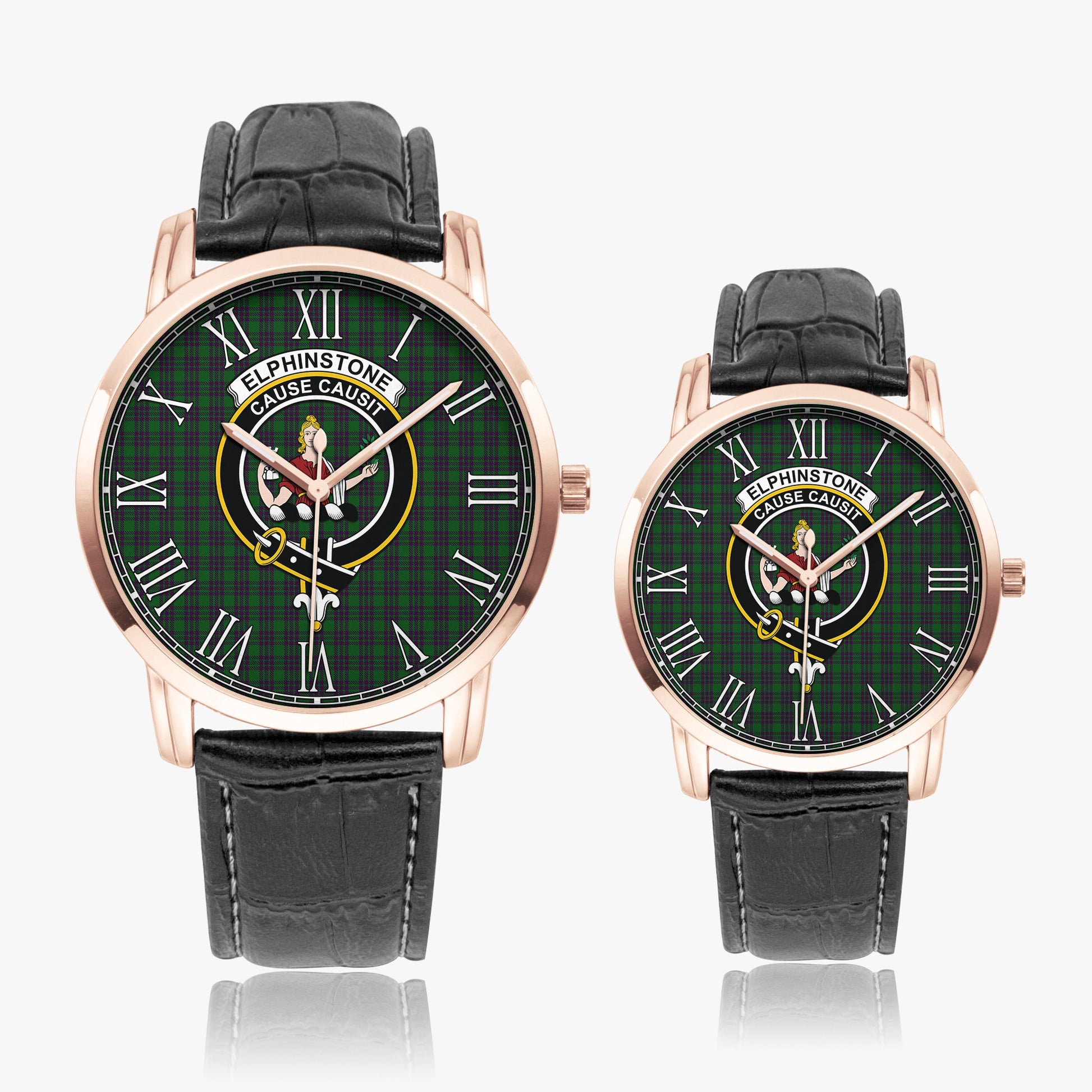 Elphinstone Tartan Family Crest Leather Strap Quartz Watch - Tartan Vibes Clothing